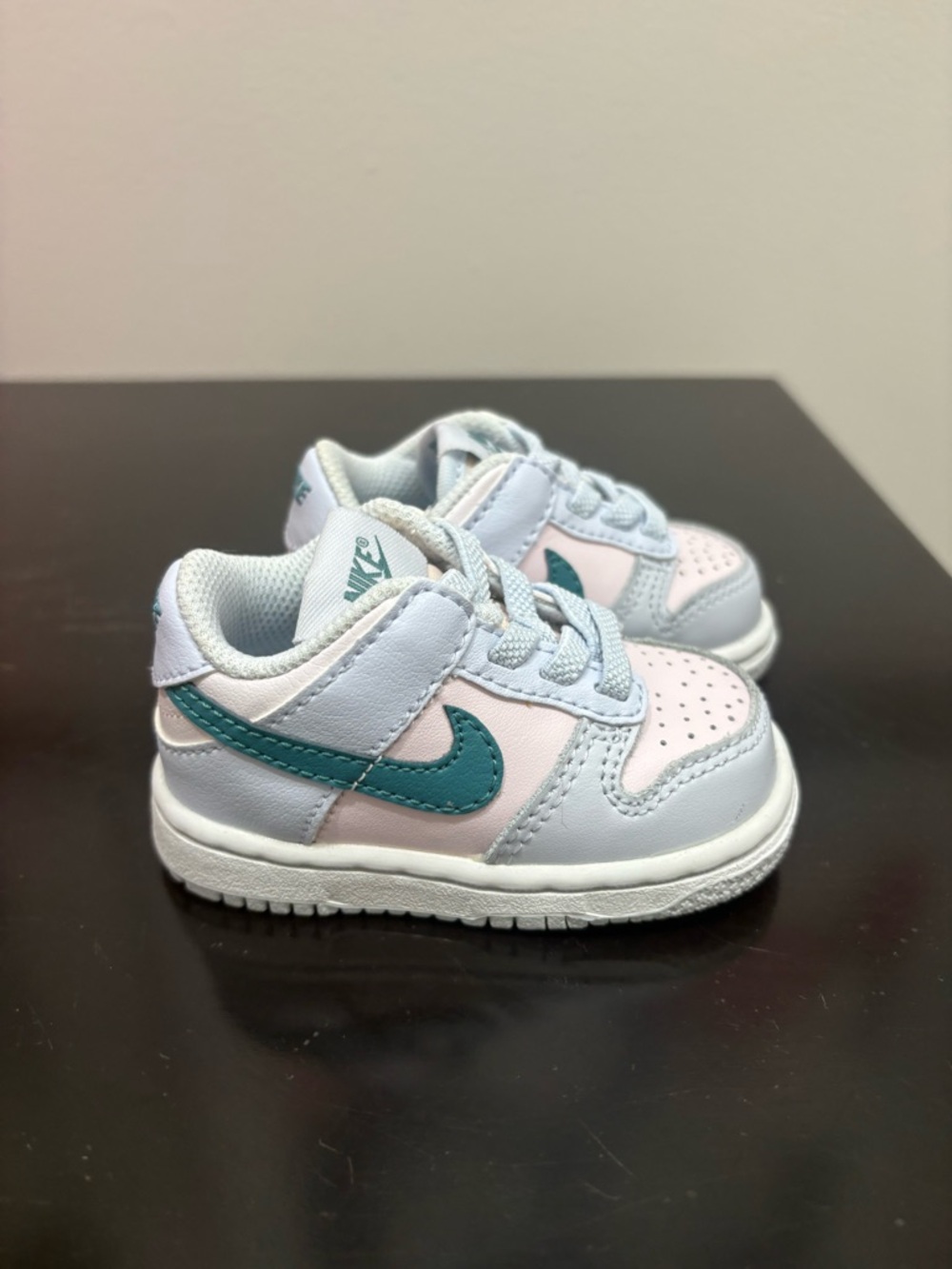 Nike Kids White, Light Pink & Teal Swoosh Sneakers